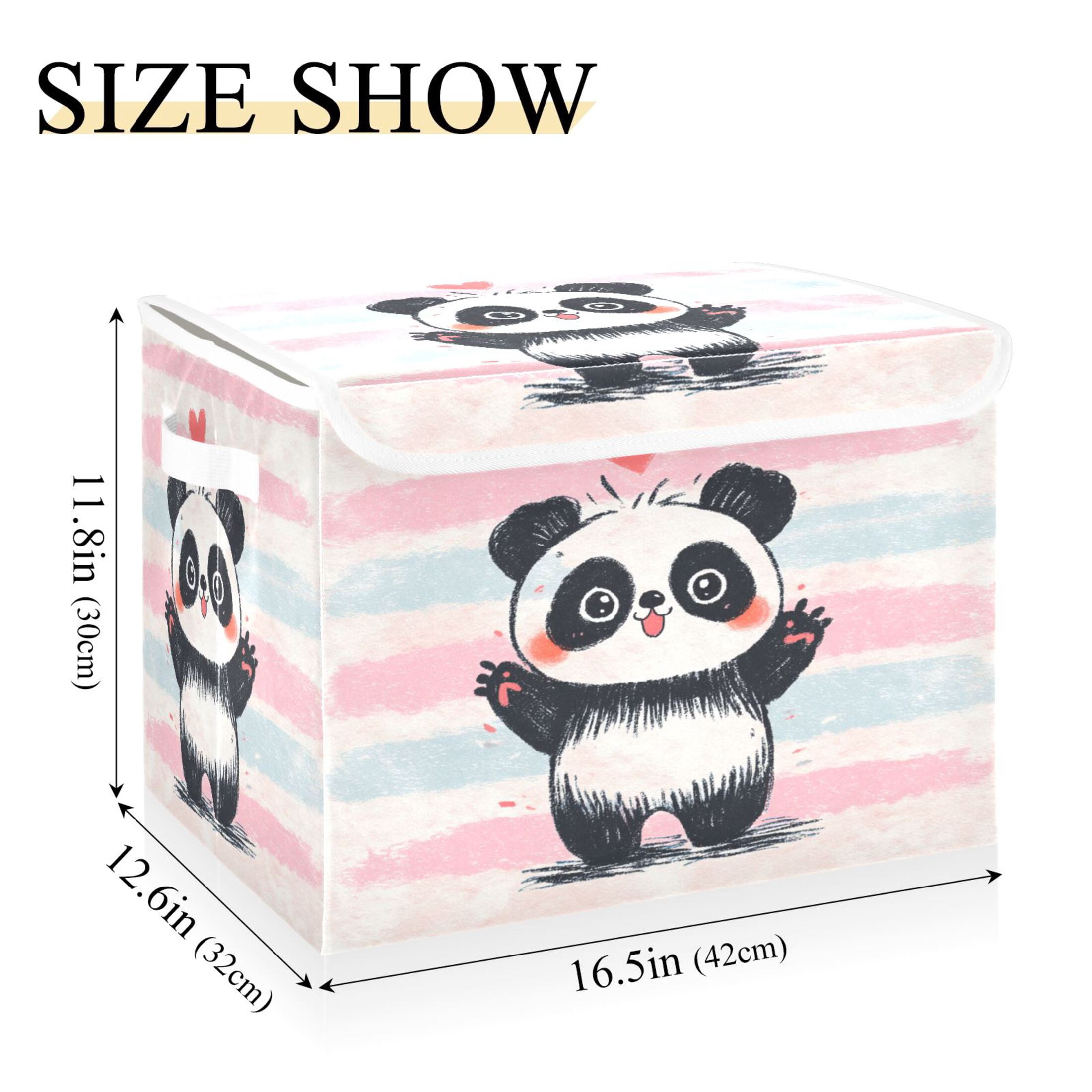 Large Collapsible Fabric Storage Box with Flip Lid & Handles, Decorative Organizer Basket for Home16.5×12.6×11.8in Crayon Panda Illustration