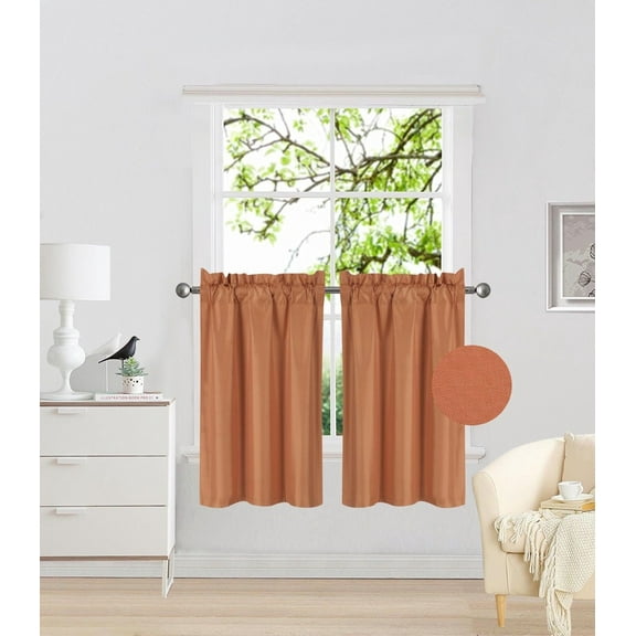 RS5 1-Set Orange Rod Pocket Silky Window Curtain Lined Blackout, Two (2) Panels 30"X 36" Each