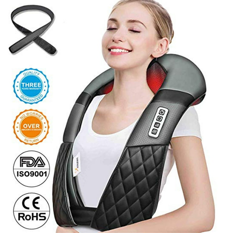 BackPlus 3-in-1 Neck Shoulder Back Massager – Deep Tissue Shiatsu Massage with Heat – Deep Kneading Stress Relief for Back Pain