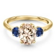 thumbnail image 3 of Gem Stone King 10K Yellow Gold Peach Morganite and Blue Created Sapphire Engagement Ring for Women | 2.10 Cttw | Oval 9X7MM | Gemstone October Birthstone | Size 6, 3 of 6