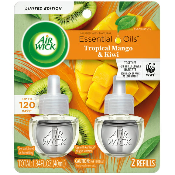 Air Wick Plug in Scented Oil Refill, 2ct, Fresh Mango & Kiwi, Air Freshener, Essential Oils, Spring Collection