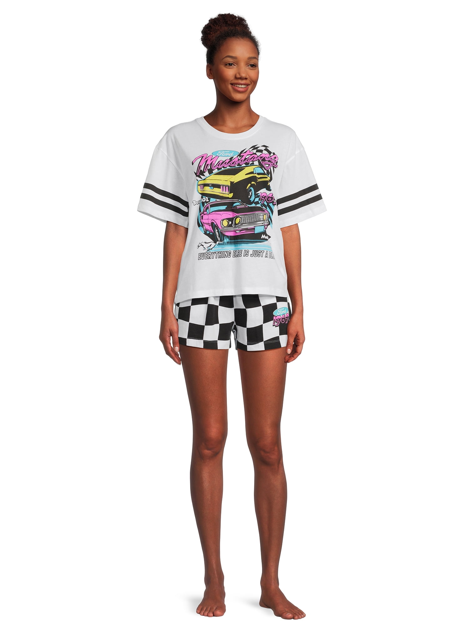 Ford Mustang Women’s Graphic Tee and Shorts Lounge Set, 2-Piece, Sizes XS-3X