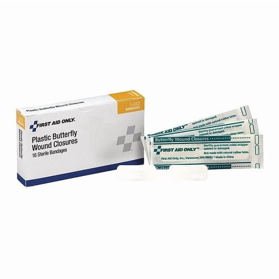 First Aid Only Butterfly Closure, White, Plastic, PK16 1-012