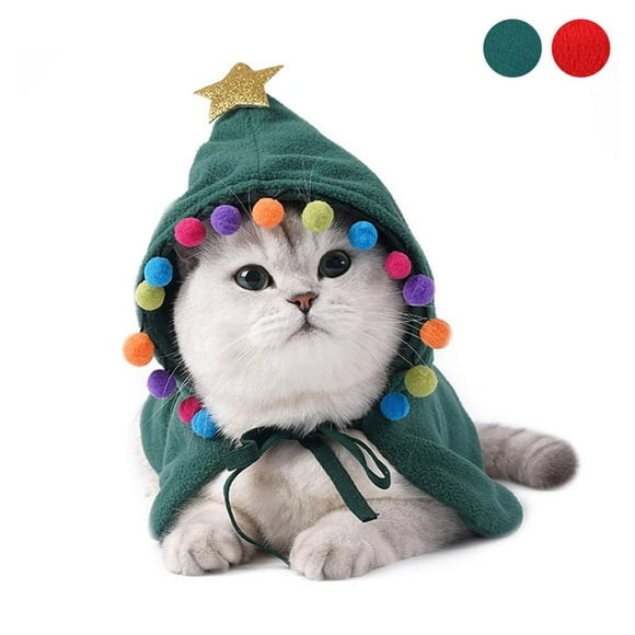 De Navidad Gato Capa De Navidad Con Estrella Y Pompones Santa Sombrero Fiesta Cosplay Vestido Yuarrent HA041105-02