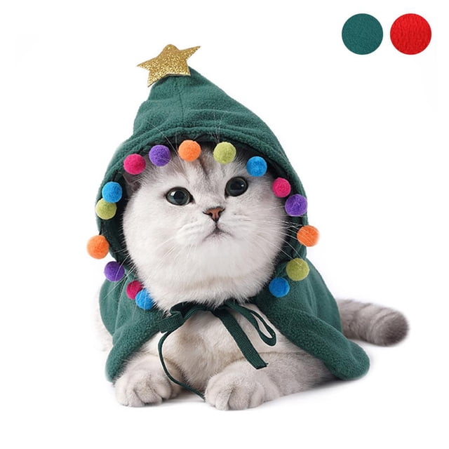 De Navidad Gato Capa De Navidad Con Estrella Y Pompones Santa Sombrero Fiesta Cosplay Vestido Methold HA041105-06
