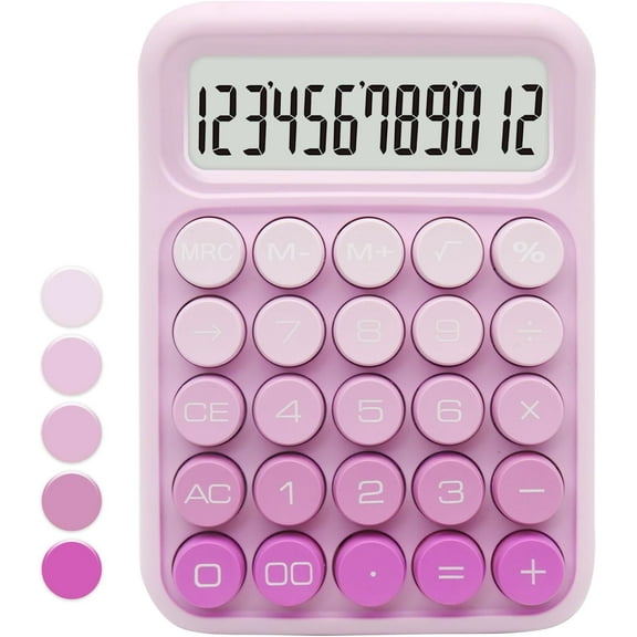 Gradient Pink Calculator, Standard Calculator,12 Digit Display and Big Buttons,Pink Office Supplies Desk Accessories,Cute School Accessory