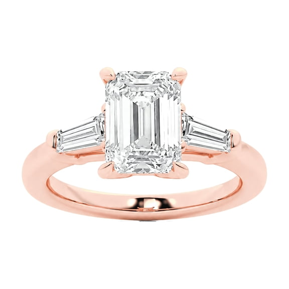 JewelWeSell 2 Ct Center 2.5 Cttw Igi Certified Lab Grown Emerald Diamond Three Stone Engagement Ring for Women | 14K Solid Rose Gold | (E-F, VS1-VS2)