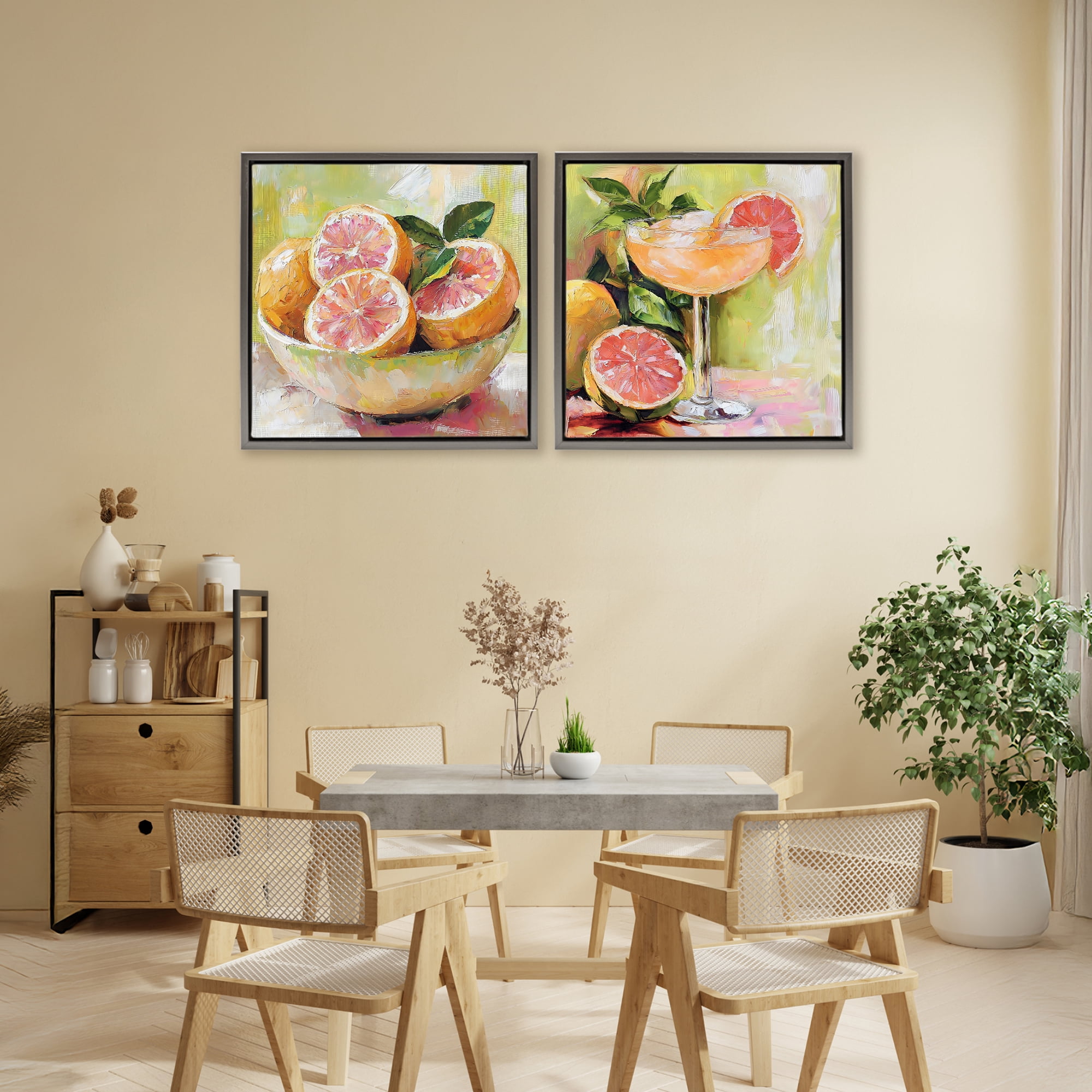 Stupell Industries Grapefruit Bowl & Cocktail 2 Piece Gray Framed Floater Canvas Set, design by Riley B