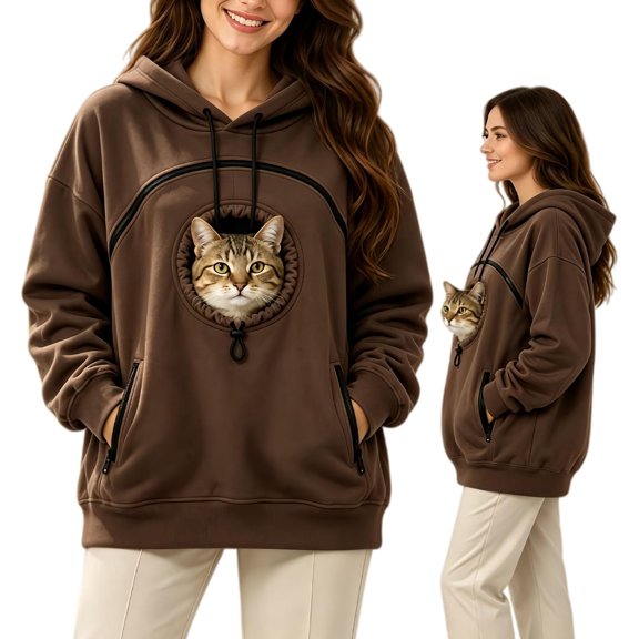 Cat Hoodie with Pouch, Pet Pouch Hoodie for Women with Kangaroo Pocket