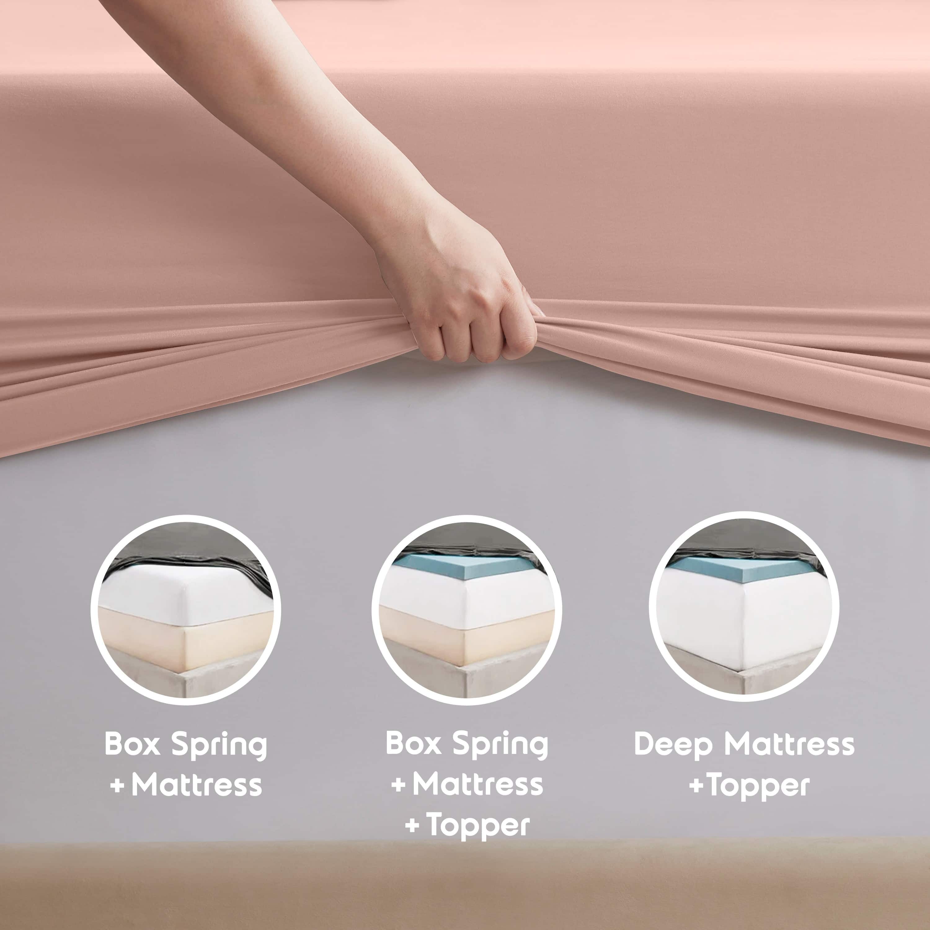 LammaLoe Extra Deep Pocket King Sheets Set, 4 Piece, Fits 18"-24" Mattress, Breathable & Extra Soft Bed Sheets, Peach Beige