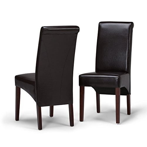 Simpli Home Avalon Transitional Deluxe Parson Dining Chair (Set of 2) in Tanners Brown Faux Leather