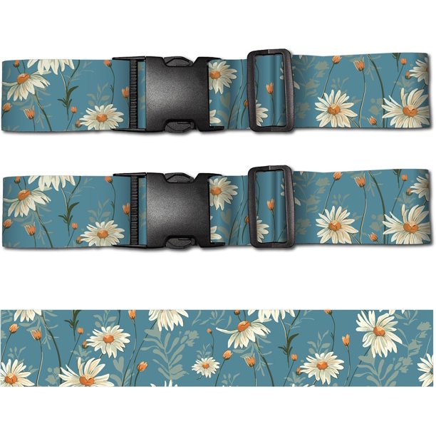 2 correas de equipaje, accesorio para cinturón de viaje, aprobado por la TSA, poliéster, margaritas, verde mar, con hebilla de liberación rápida, ajustable.