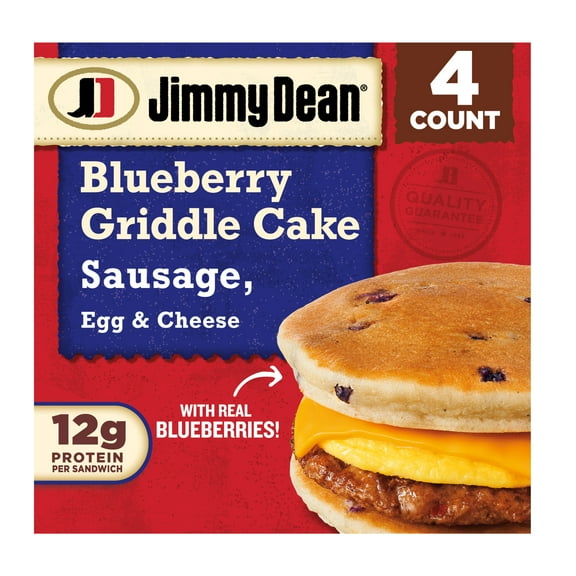 Jimmy Dean Blueberry Griddle Cake Sausage, Egg and Cheese Sandwich, 18.8 oz, 4 Count (Frozen)
