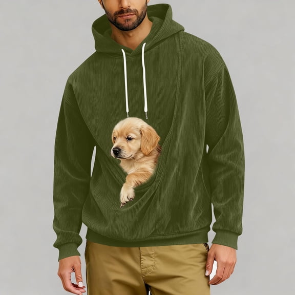 Dolkfu Pet Carrier Hoodies Men Pullover Corduroy Sweatshirts Kanga Pocket Hooded Loose Mens Shirts Casual L