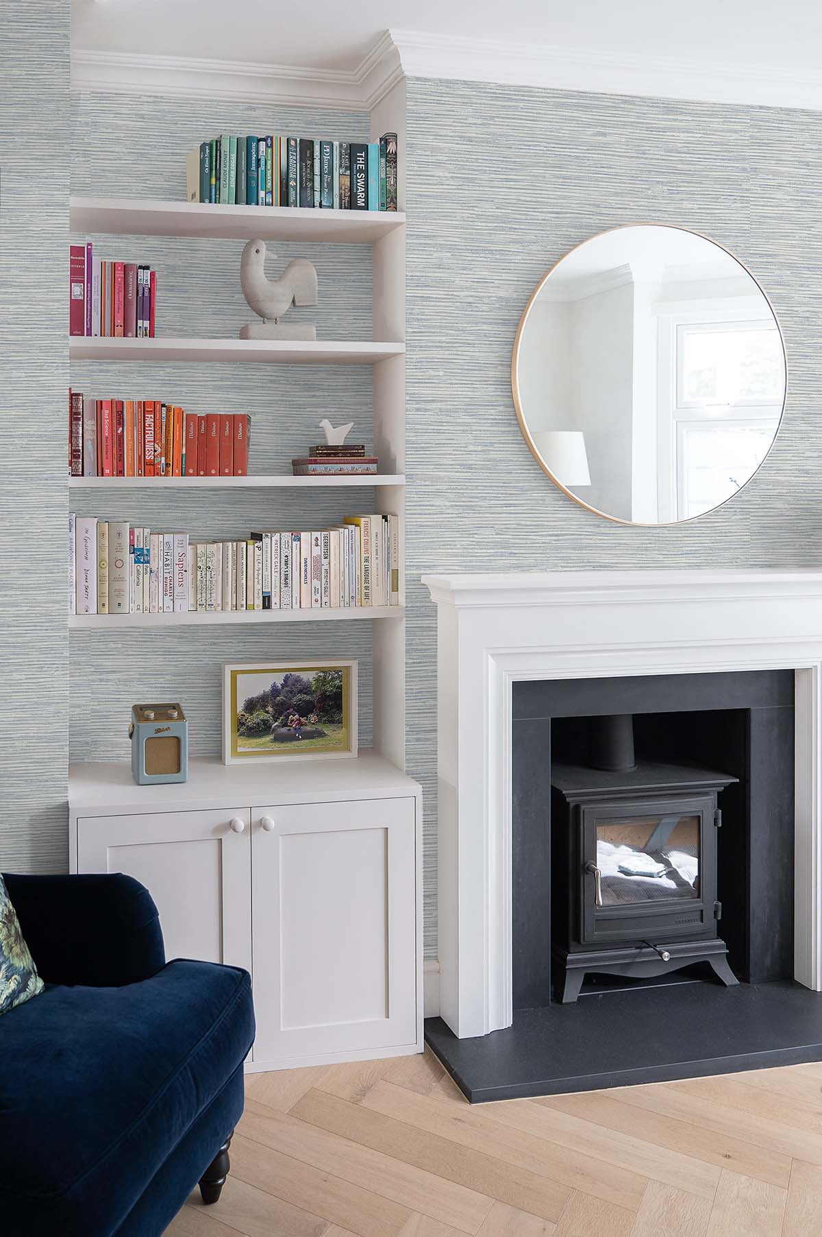 NextWall  Cyrus Faux Grasscloth Peel and Stick Wallpaper Dove Grey & Bluestone