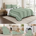 thumbnail image 6 of 3 Pieces King Quilt Set,Sage Green and White Striped Soft Bedding Sets with 1 Quilt & 2 Pillow Shams,Classic Vertical Thin Stripe Summer Bedspread Lightweight Coverlet Comforter for All Season, 6 of 9