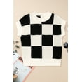 thumbnail image 4 of Women's Black Checkered Color Block Crew Neck Short Sleeve Sweater - [ZhiHiMeRi] | (US 12-14)L, 4 of 11