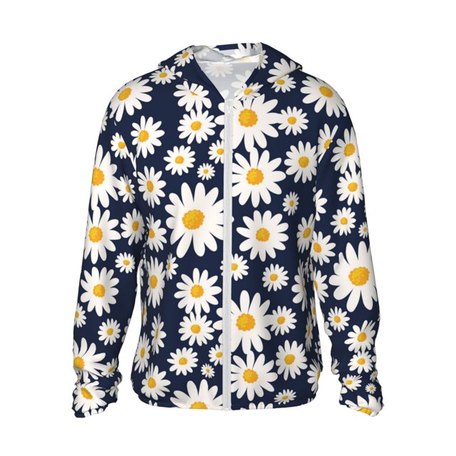 Balery Daisy Floral Sudadera ligera de manga larga con capucha y protección solar UPF 50+ para hombre y mujer, ideal para pesca y running-Small