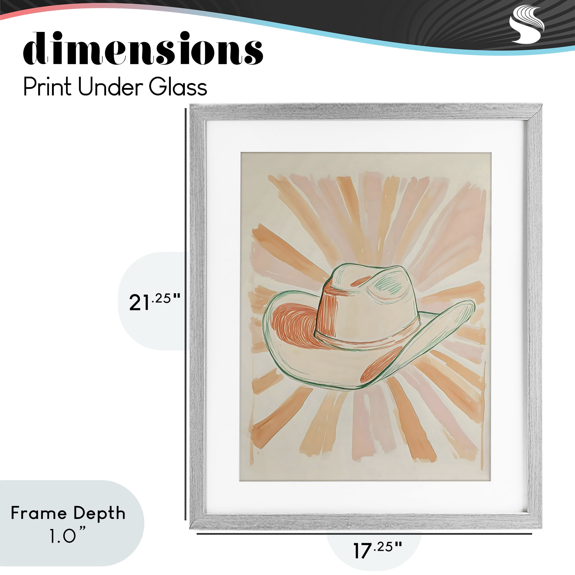 Stupell Industries Sunburst & Cowboy Hat Gray Framed Print Under Glass, design by The Prints Vibe
