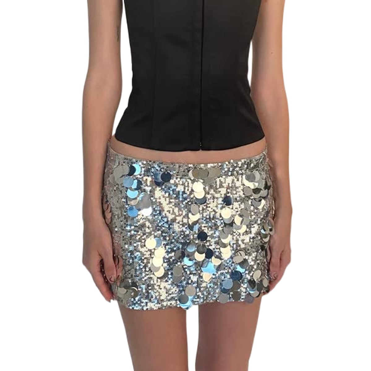 Women's Sequin Skirt Sparkle Bodycon Mini Skirt Shiny Glitter Pencil Skirts Party Night Club
