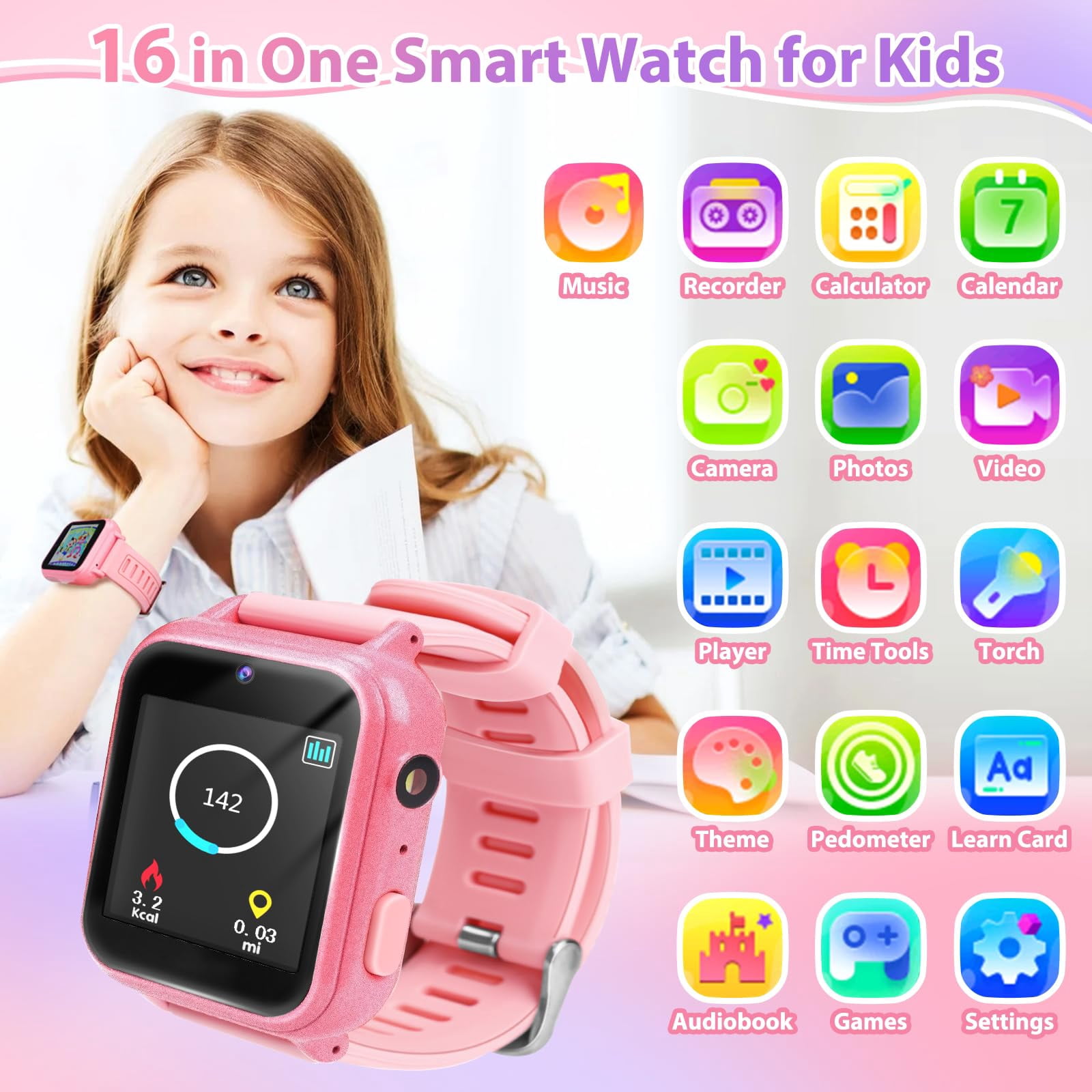 Kids Smart Watch Age 3-12, Smart Watch for Kids with HD Camera 26 Games Video, Alarm Music Smartwatch Toys Learning Watch Birthday Gift for 7 8 9 10 Year Old