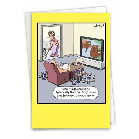 NobleWorks Funny Blank All Occasions Paper Card with 5 x 7 Inch Envelope (1 Card) Blank All Occasions Sloth Show C3348OCB