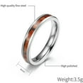 thumbnail image 2 of 4MM/6MM/8MM Silver Band Men Women 316L Stainless Steel Wood Inlay Ring Size 6-12, 2 of 9
