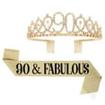 thumbnail image 1 of Banda y diadema con corona para el cabello de mujer para el 90 cumpleaños, corona de cumpleaños para la decoración de la fiesta del 90 cumpleaños., 1 of 5