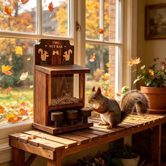 House Shaped Hanging Pet Feeder, Wooden Backyard Wildlife Food Dispenser, Safe Outdoor Small Animal Feeding Box, 10.82x6.10x4.33in