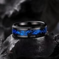 thumbnail image 3 of DESIGNICE Galaxy Mens 8Mm Black Tungsten Carbide Wedding Ring with Blue Foils Inlay Beveled Edge Foils Tungsten Wedding Band Comfort Fit Size 10, 3 of 7