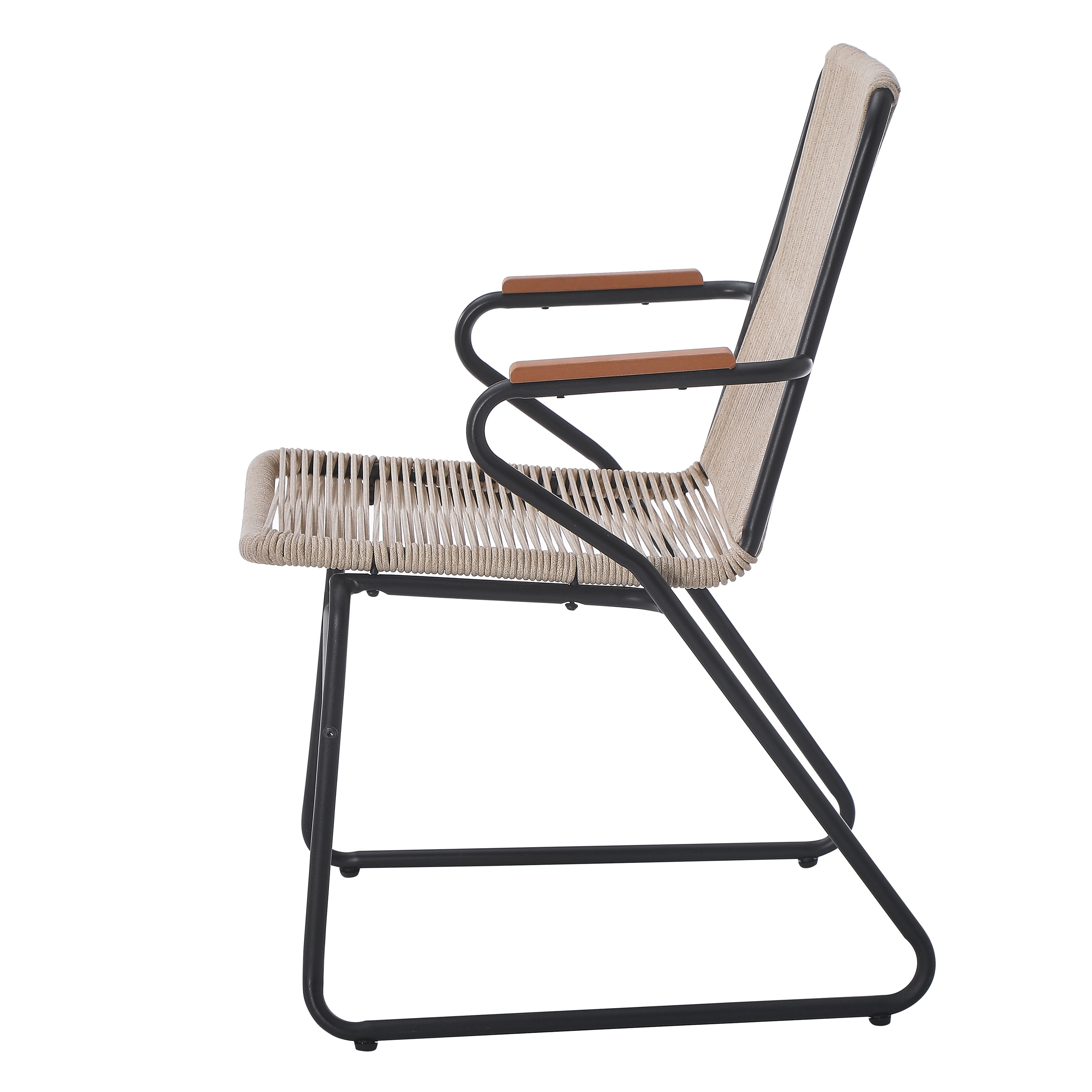 Outdoor Rope Weave Iron Frame Dining Chairs Set of 2 for Patio Garden, Light Brown