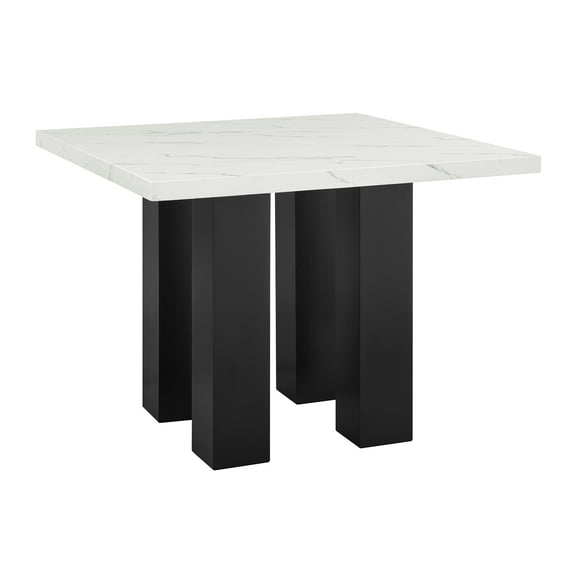 Counter-height Square Table, Faux Marble Top, Black Wooden Legs For Dining Area Elegant Tabletop, Base 4 People