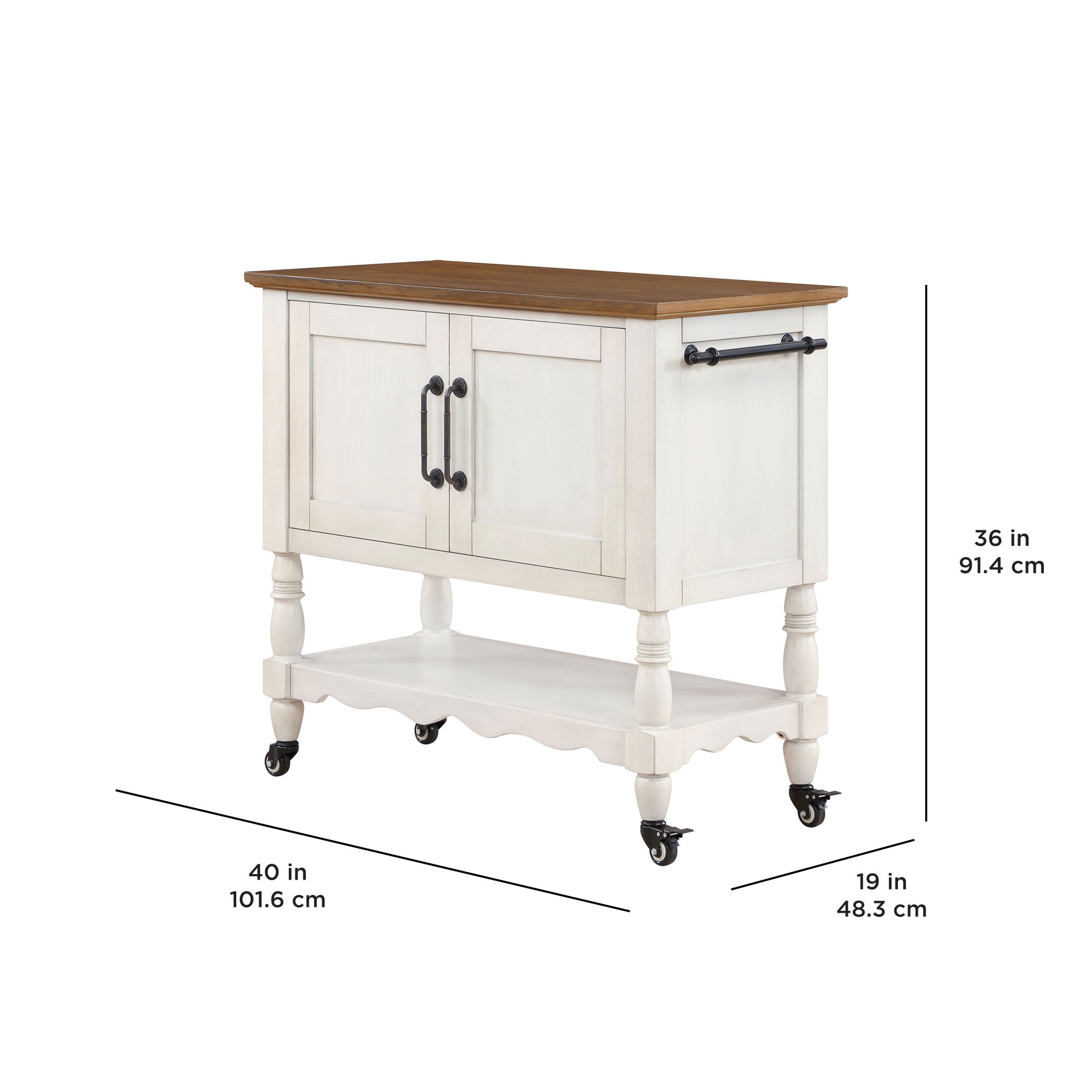 The Pioneer Woman Two-Tone Kitchen Cart Made With Solid Wood Frame, White