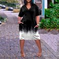 thumbnail image 2 of Plus Size Dresses Fashionable Printed V Neck Comfortable Short Sleeved Knee Length with Pockets Spring Dress Black XL, 2 of 4
