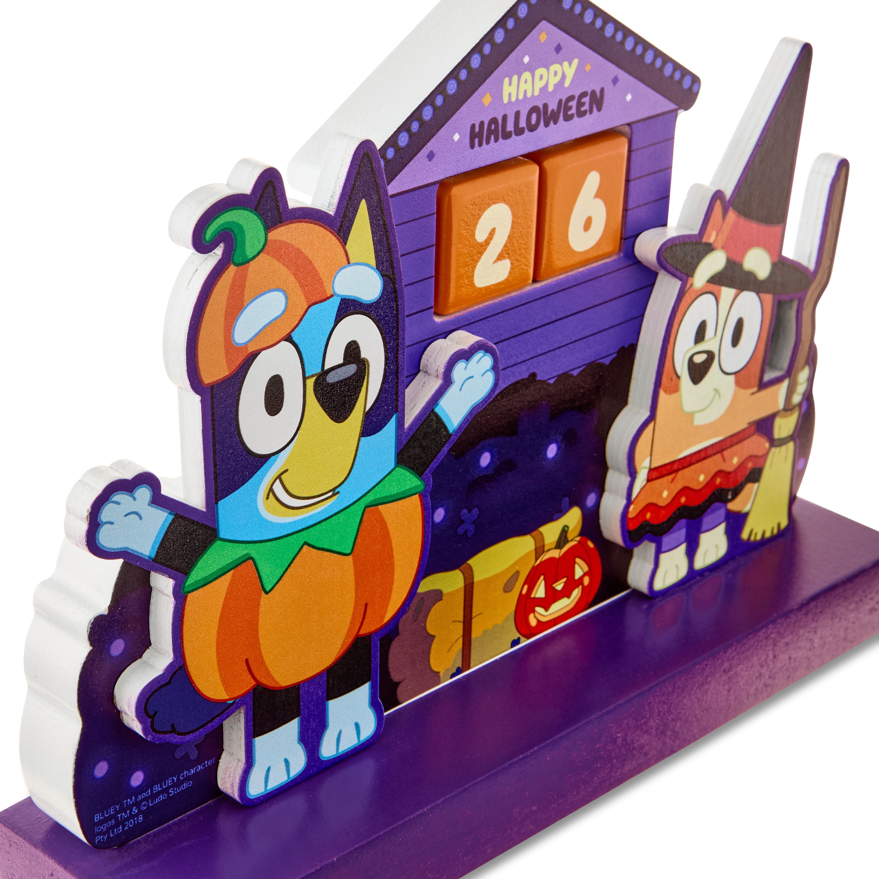 Bluey and Bingo Halloween Countdown Calendar – Wooden Tabletop Décor with Movable Date Blocks, 6″ x 8″ by Ruz
