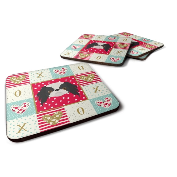 Japanese Chin Love Foam Coaster Set of 4 Red