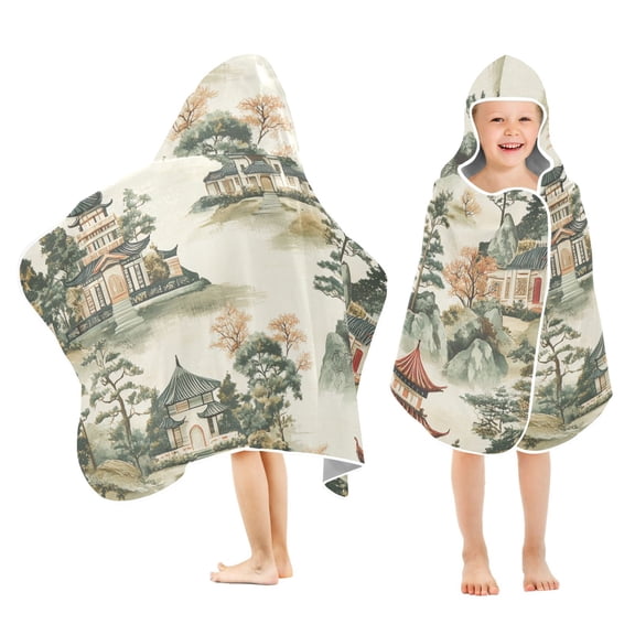 Yayeee Kids Hooded Towels Toddler Soft Absorbent Beach Bathing Wrap 50" x 23.5", Green Mountain Pattern