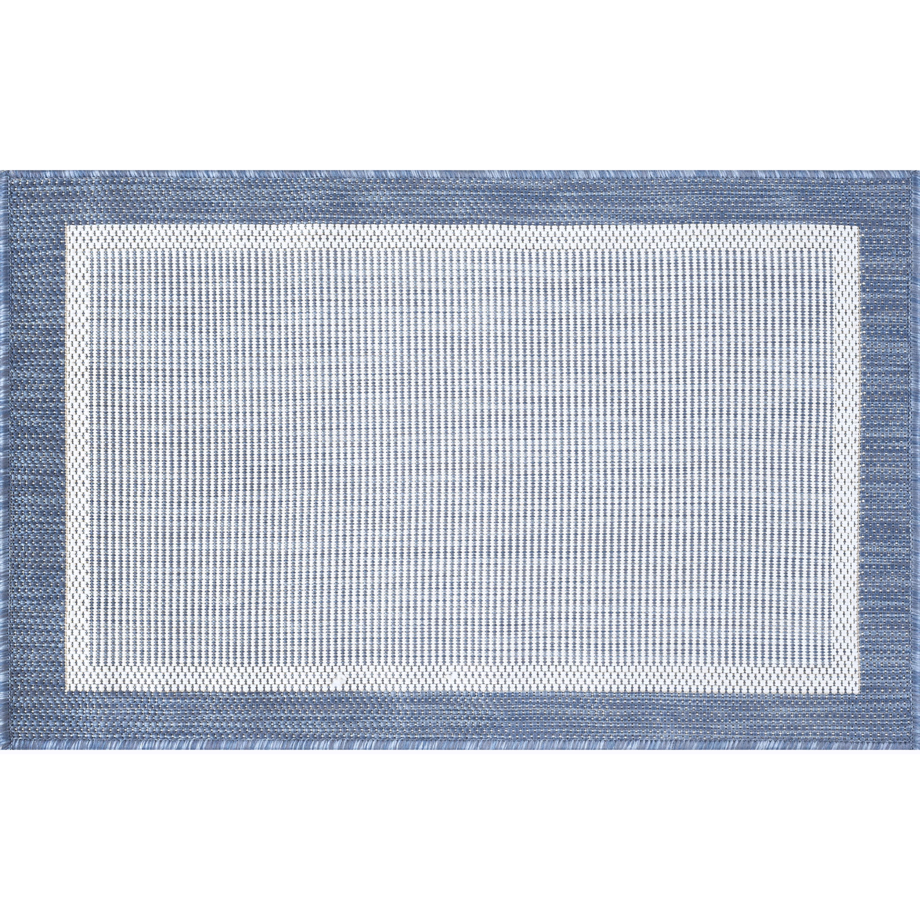 2x3 Water Resistant, Small Indoor Outdoor Rugs for Patios, Front Door Entry, Entryway, Deck, Porch, Balcony | Outside Area Rug for Patio | Blue, Solid Border | Size: 2' x 3'