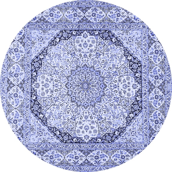 Ahgly Company Machine Washable Indoor Round Medallion Blue Traditional Area Rugs, 3' Round