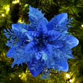 thumbnail image 2 of 12 Pcs Christmas Glitter Poinsettia Flowers Christmas Tree Ornaments Artificial Christmas Flowers Decorations with Clips for Xmas Holiday Wreath Wedding Party Floral Decorations (Blue), 2 of 6