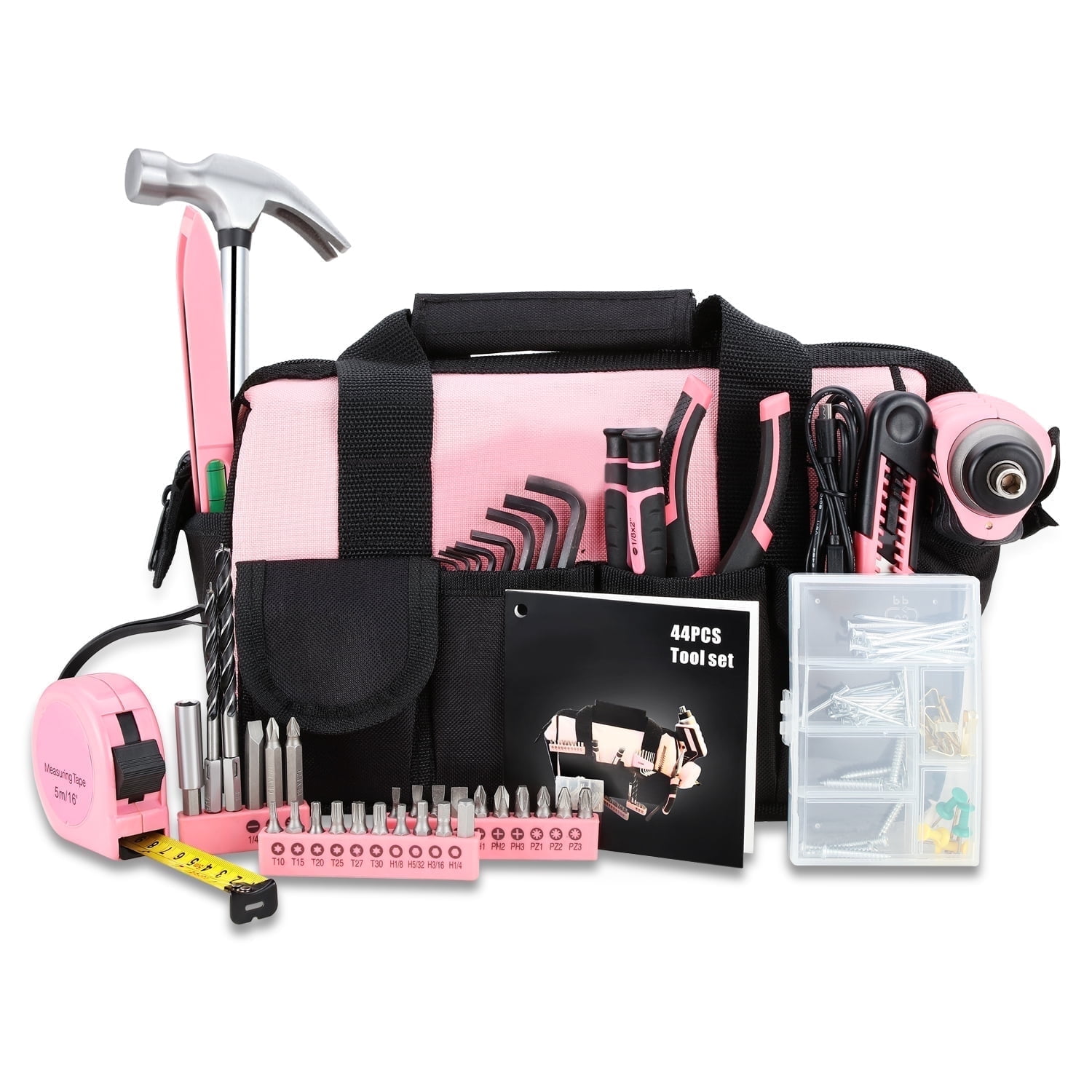 Free Shipping! HiSpec Pink 58pc Cordless Drill Set with 8V USB