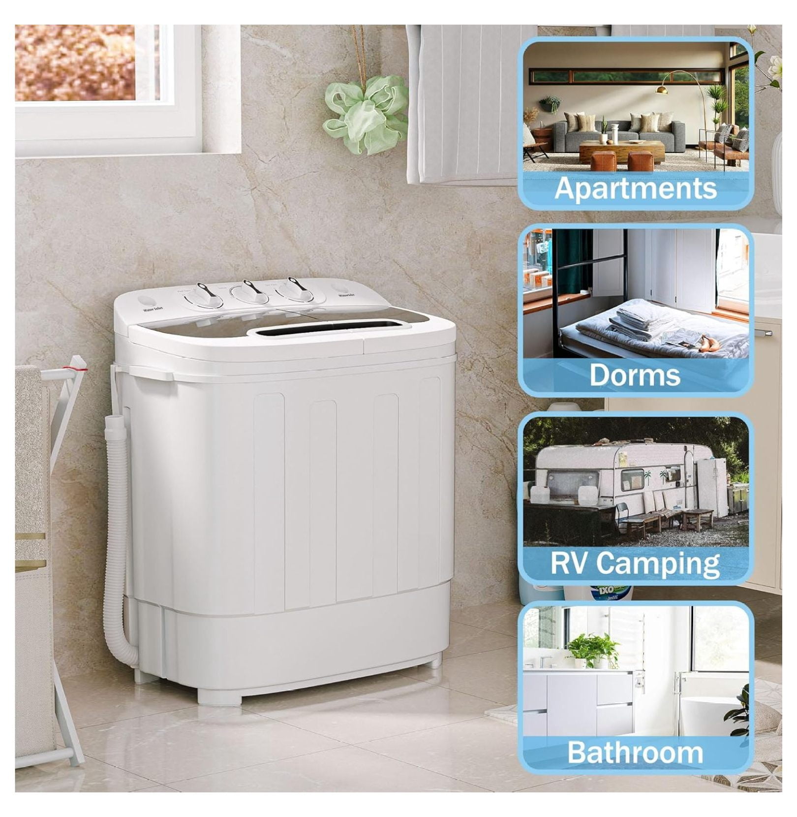 SONGMY Compact Mini Twin Tub Washing Machine 13lbs - Portable Washer with Spin Cycle, Built-in Gravity Drain for Apartments & Dorms