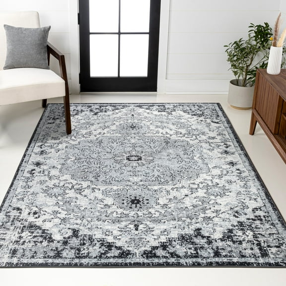 JONATHAN Y BOHEMIAN FLAIR 5 x 8 Area Rug, Anaise Ornate Medallion - Gray/Black/Cream, BMF112A-5