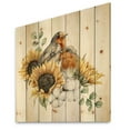 thumbnail image 2 of Designart 'Autumn Bouquet With Robin Redbreasts Sunflowers Cotton' Traditional Print on Natural Pine Wood, 2 of 5