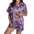 thumbnail image 2 of Halloween Pajamas Women Set Satin Classic Fit Soft Comfort Bat Print Silk Pj Shorts Set Ruffle Lingerie Notch Collar Sleepwear, 2 of 5