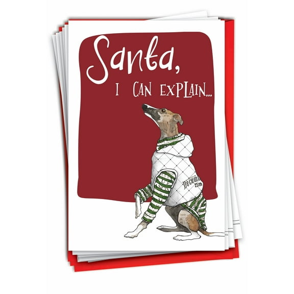 NobleWorks 12 Funny Christmas Greeting Cards Box Set with 5 x 7 Inch Envelopes (1 Design, 12 Each) Dog Antics - I Can Explain C2918IXSG-B12x1