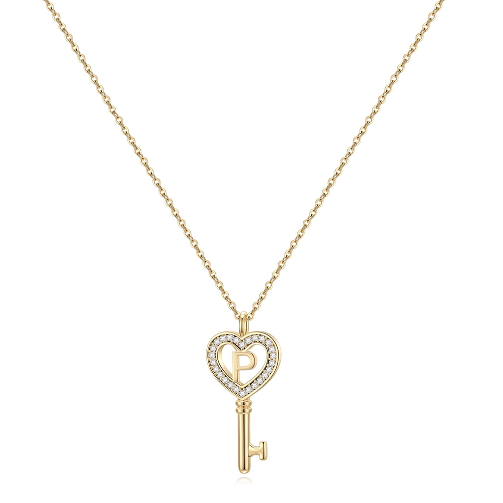Yesteel Monogram Necklace for Women Gold - 14K Gold Filled Initial R  Alphabet Necklaces Key Charm Cubic Zirconia Pendant Monogram Necklace for  Her 