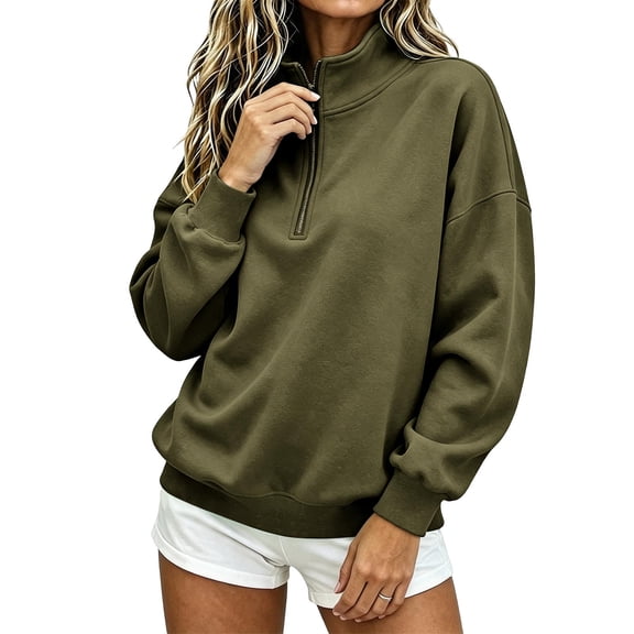 Hurxie Womens Quarter Zip Pullover Casual Shirts Half Zip Sweatshirts 1/4 Zip Pullover Women Pullover Sweatshirts Army Green,S