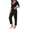 thumbnail image 4 of INSPIRE CHIC Women's Satin Pajama Set Half Sleeve Lace Top with Long Pants 2 Piece Sleepwear Sets S Black, 4 of 6