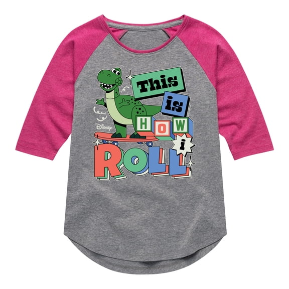 Disney - Toy Story - Rex This Is How I Roll - Toddler & Youth Girls Raglan Graphic T-Shirt